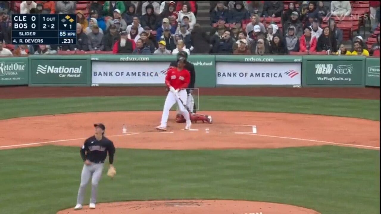 Red Sox’s Rafael Devers smokes a three-run moon shot to right field against the Guardians