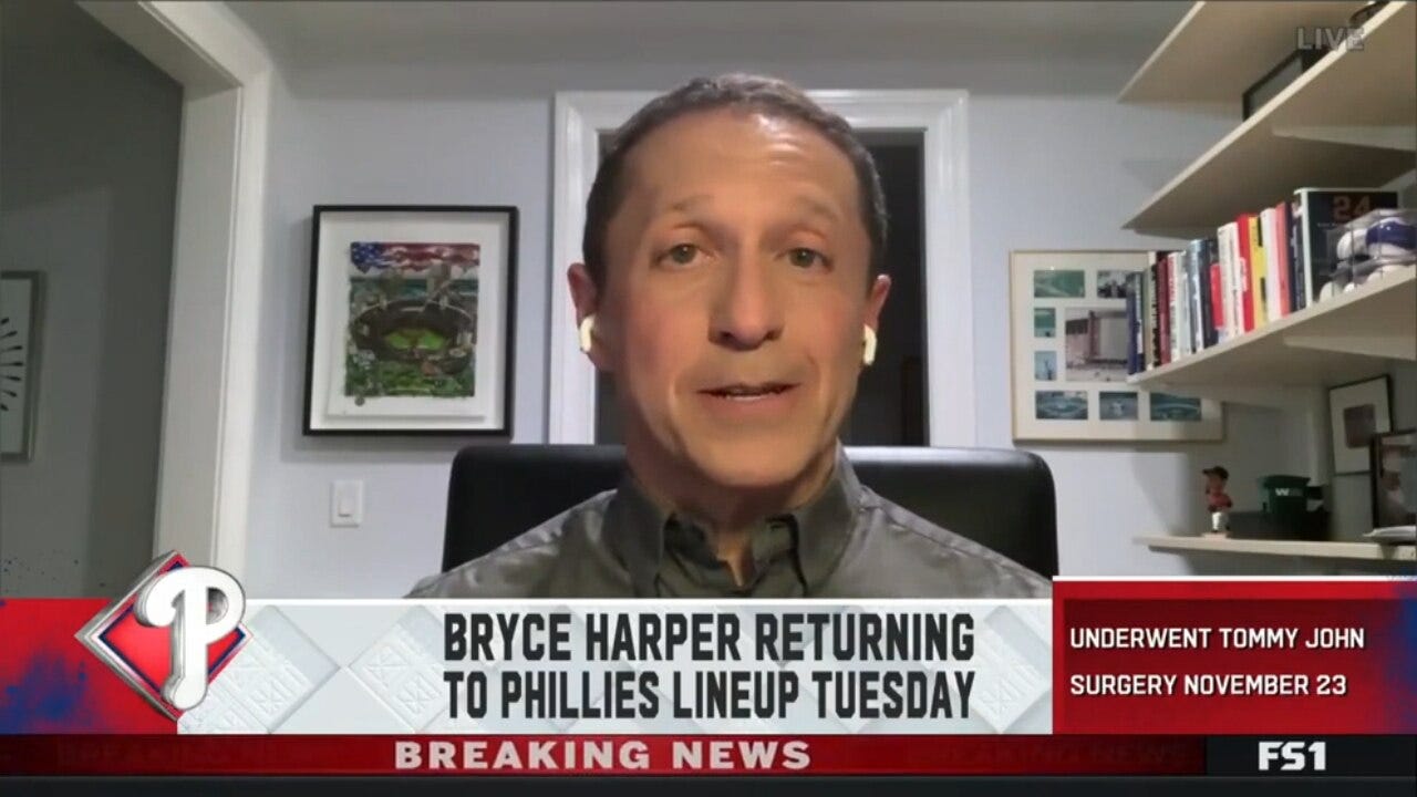 Ken Rosenthal on Bryce Harper returning to Phillies’ lineup on Tuesday after having Tommy John surgery in November