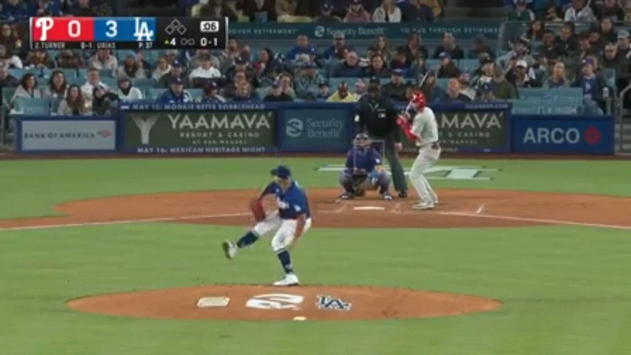 Trea Turner knocks a solo home run to get the Phillies on the board against the Dodgers