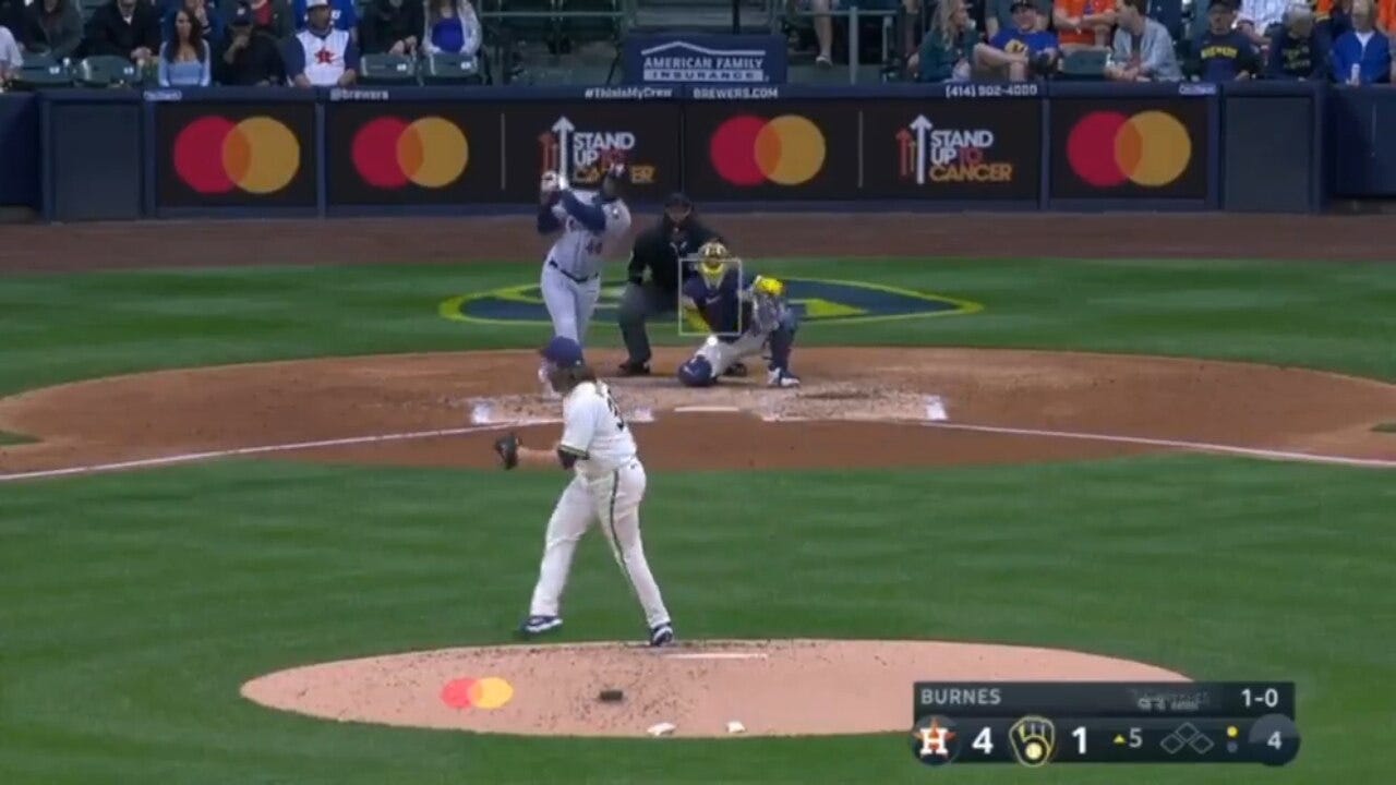 Yordan Alvarez smokes a solo home run to extend the Astros' lead over the Brewers