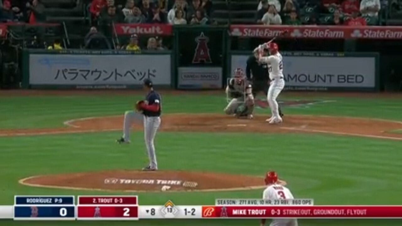 Mike Trout cranks a two-run home run to extend the Angels' lead over the Red Sox