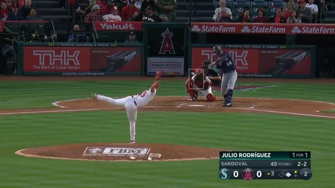 Julio Rodríguez smokes a two-run home run to get the Mariners on the board against the Angels