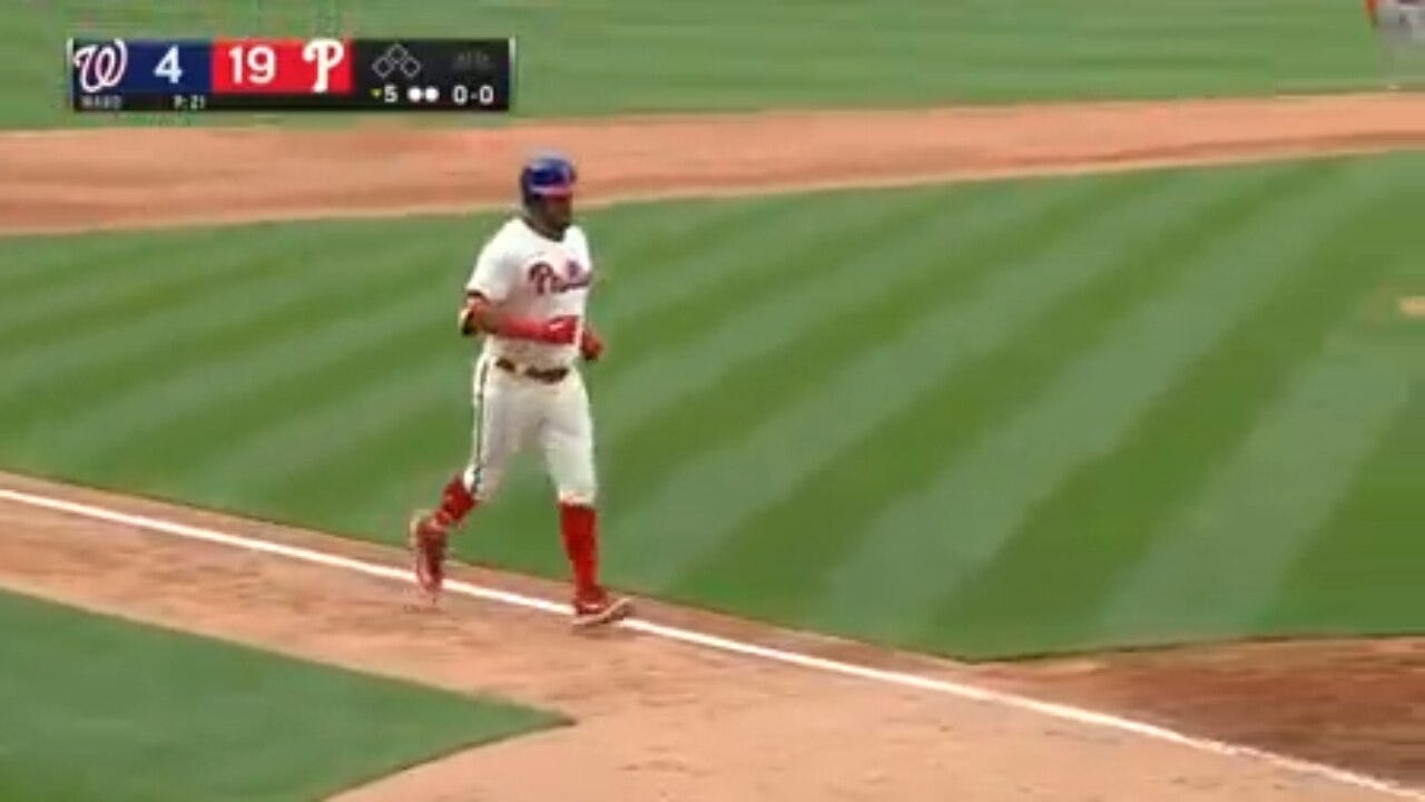 Kyle Schwarber belts a GRAND SLAM to add onto the Phillies' hefty lead.