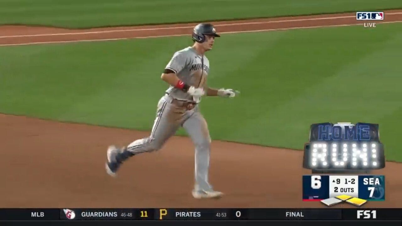 Max Kepler CRUSHES a three-run homer to cut the Twins' deficit against the Mariners