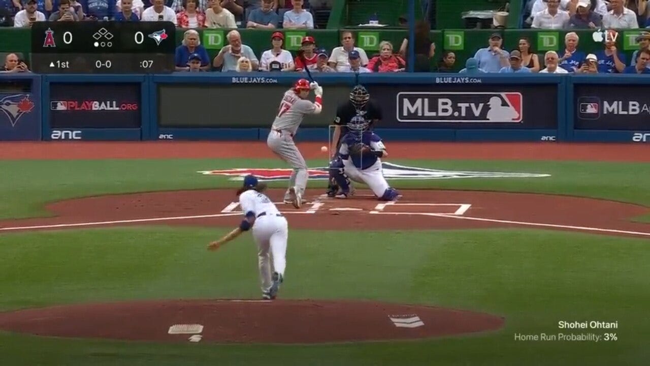 Shohei Ohtani hits a lead-off home run to give the Angels an early lead over the Blue Jays