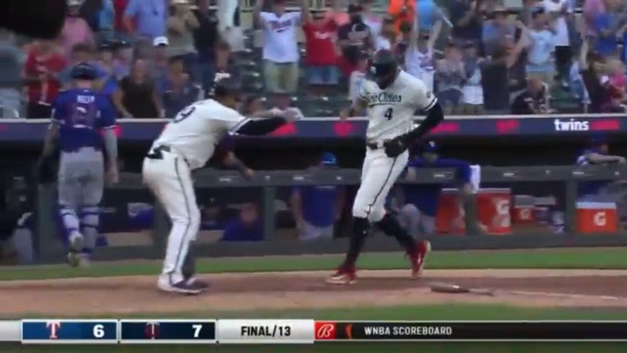 Twins' Michael A. Taylor WALKS IT OFF on a walk to defeat the Rangers, 7-6