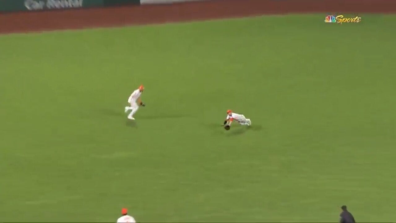 Giants' Austin Slater makes an AMAZING diving catch to save Alex Cobb's no-hit bid in the eighth inning against the Reds