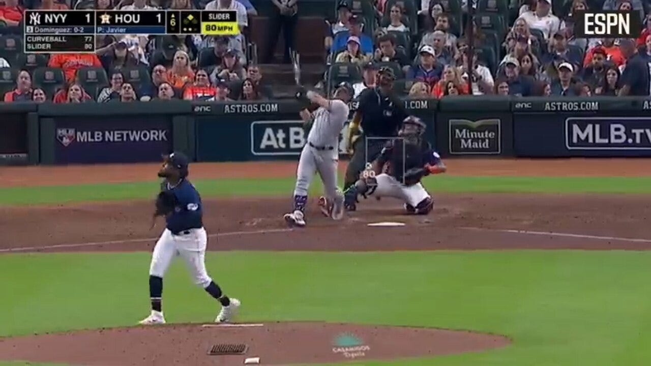 Jasson Domínguez HAMMERS a go-ahead, two-run home run to give the Yankees the lead over the Astros