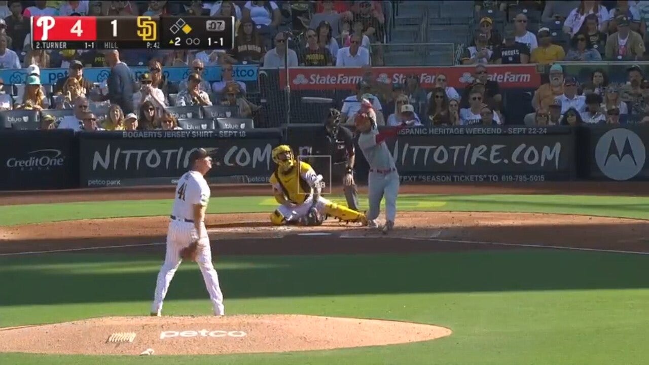 Trea Turner ROCKETS a two-run home run to add to the Phillies' lead over the Padres