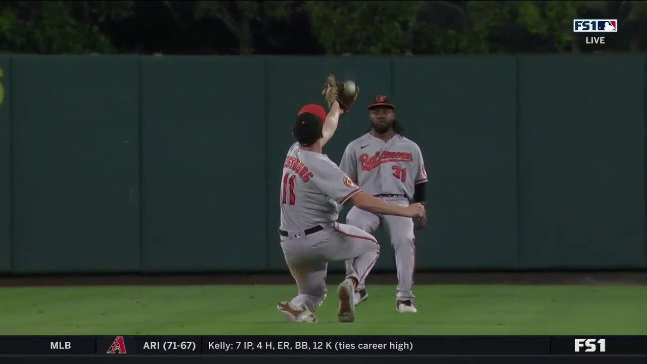 Orioles' Jordan Westburg makes an over-the-shoulder sliding catch to prevent an Angels hit