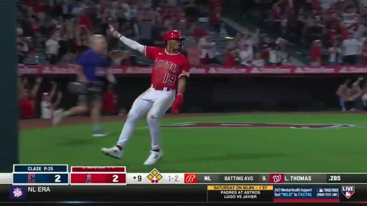 Randal Grichuk hits a WALK OFF single to give the Angels a 3-2 victory over the Guardians