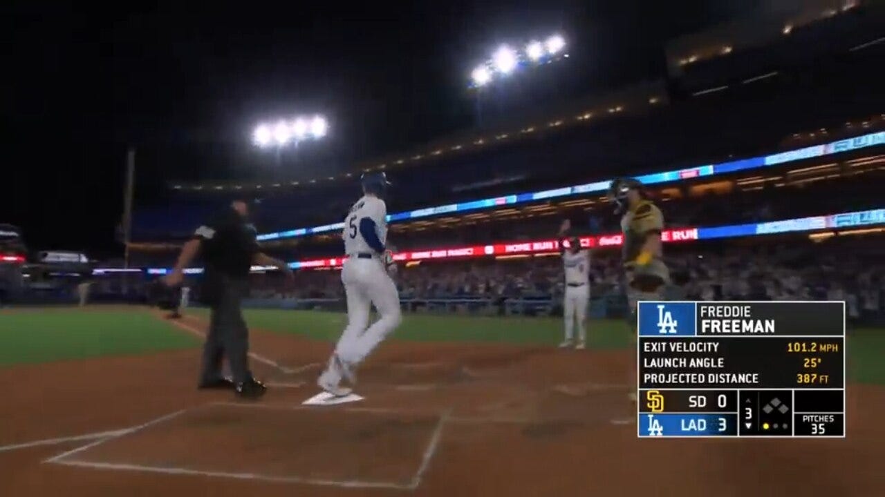 Dodgers' Freddie Freeman hits a two-run home run on his birthday against the Padres