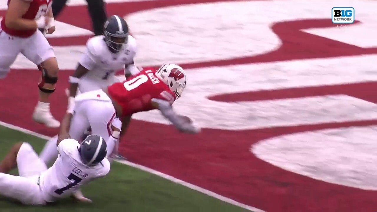 Wisconsin's Braelon Allen punches it in for a four-yard touchdown against Georgia Southern