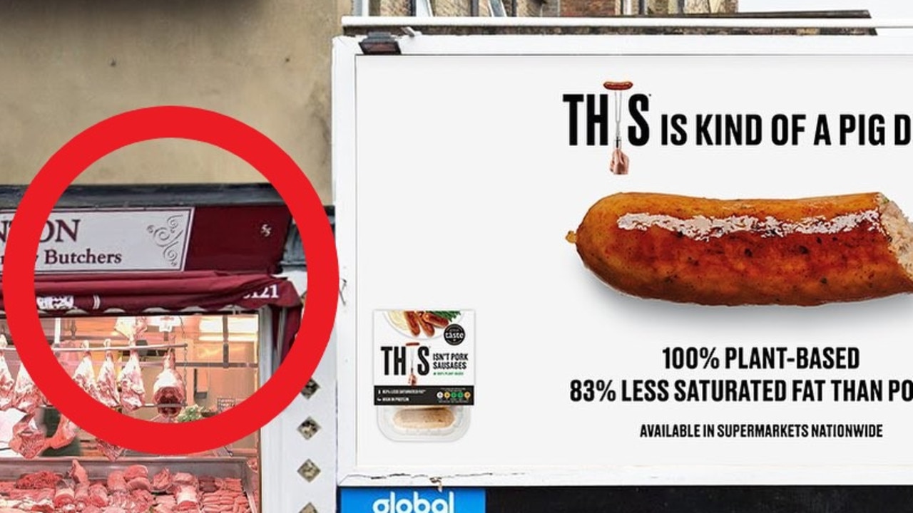 Vegan sausage uproar after ad erected next to butcher