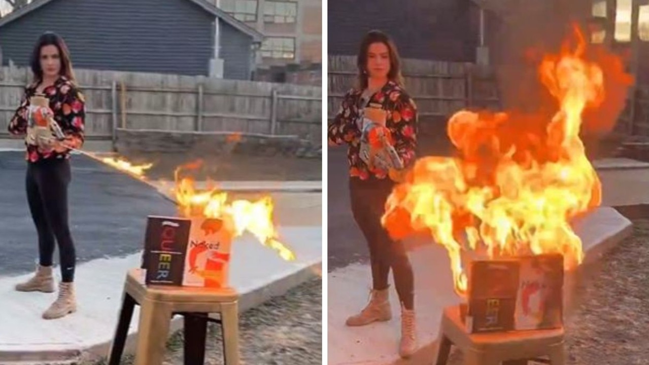 US Republican candidate Valentina Gomez burns books in video